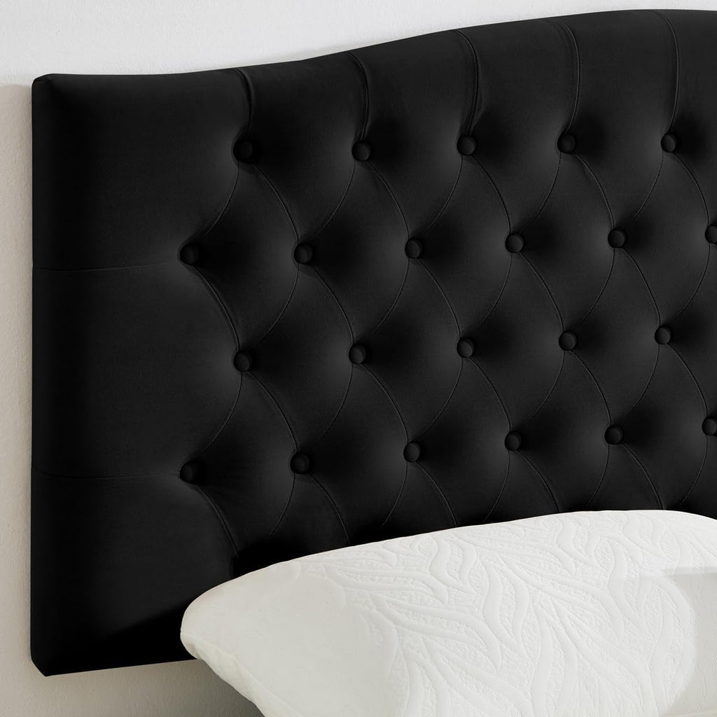 24KF Upholstered Tufted Button Wall Mounted Velvet Headboard,Comfortable Fashional Headboard Queen/Full Size,6058-Q-Black