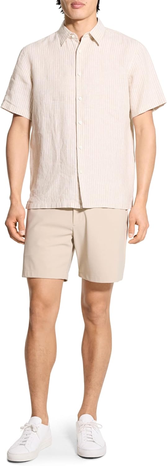 Theory Men's Theory Men's Irving Short Sleeve Button Down Woven in Summer Stripe Linen