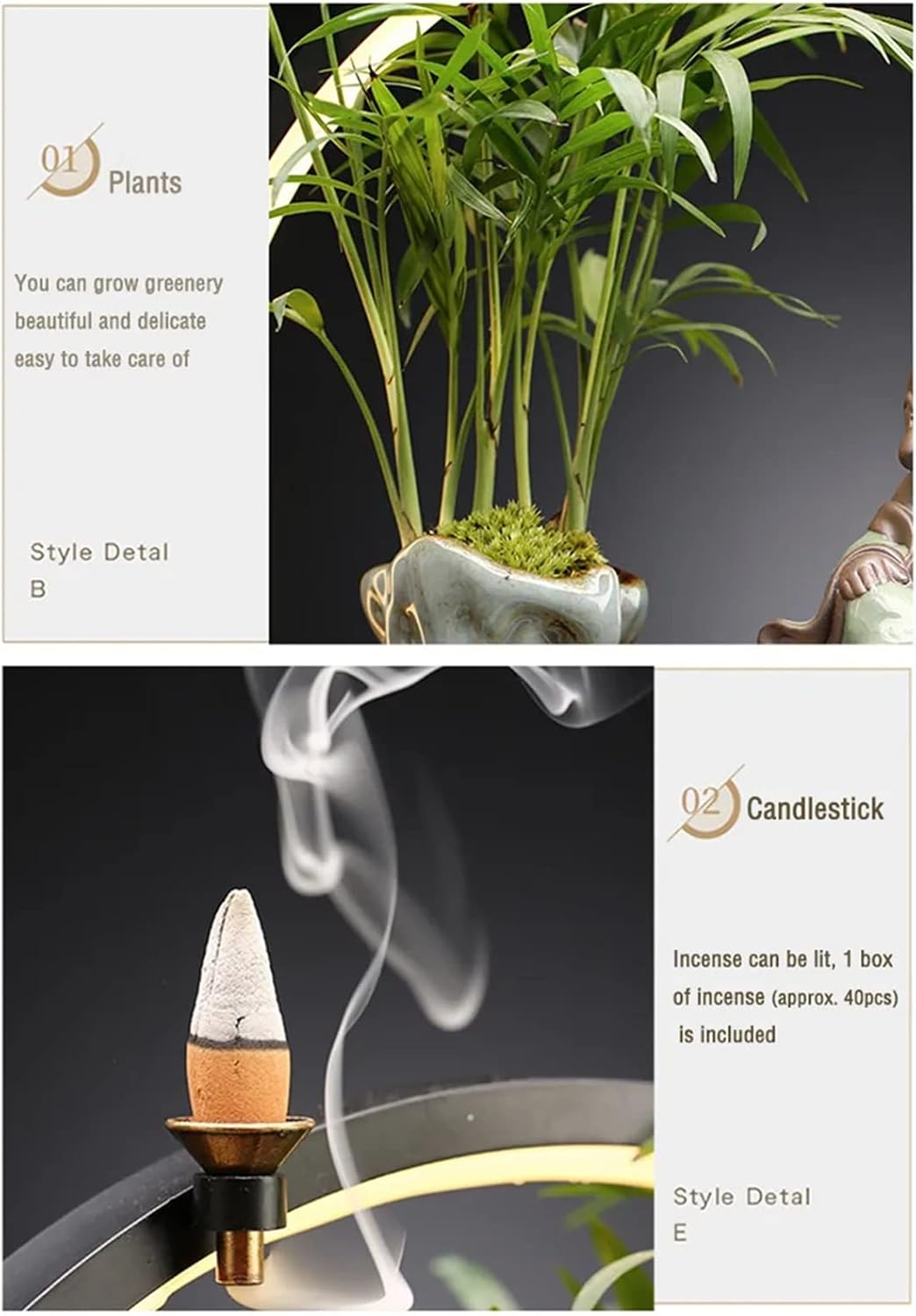 Ceramics Indoor Water Fountains Home Lucky Circulation Flowing Water Ornament Living Room Desktop Office Fountain with Mist and Backflow Incense Holder (Color : C)