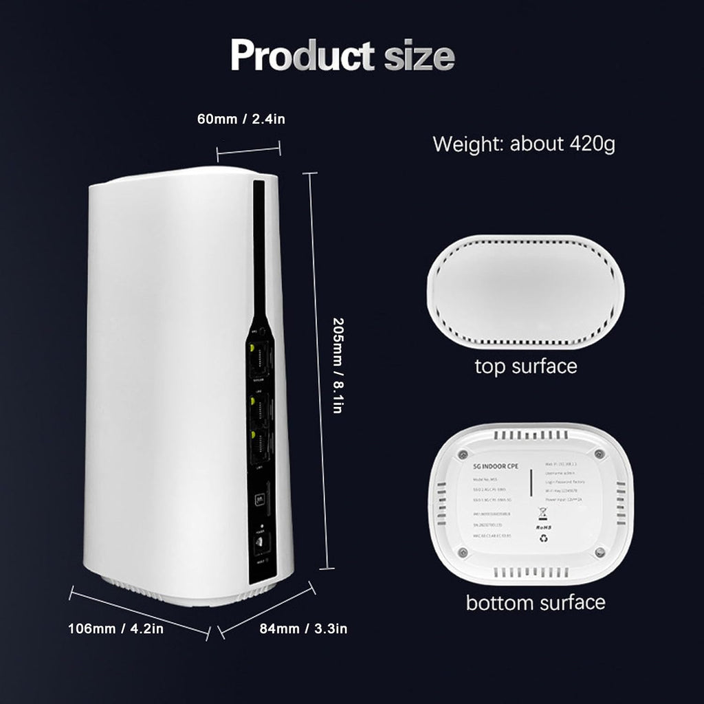 5G CPE Router, 2.4G 5.8G Dual Band Cordless 5G Router with SIM Card Slot, Support 64 Users, Portable 5G NR NSA SA Cordless Internet Router for Home Office (US Plug)