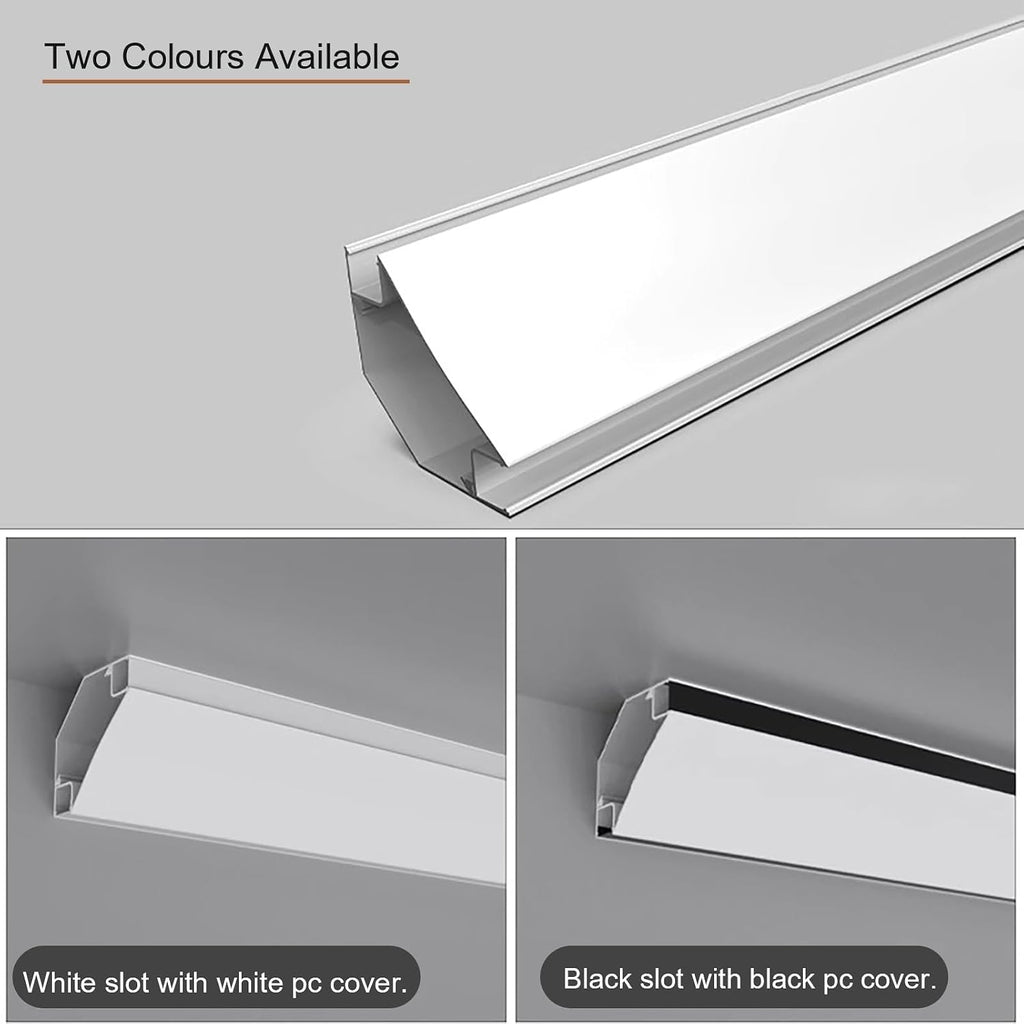LED Crown Molding Channel - 15m Black Indirect Lighting Diffuser for Wall/Ceiling, Surface Mount Aluminum Profile Trim Slot, Ideal for Home Decor & Accent Lighting