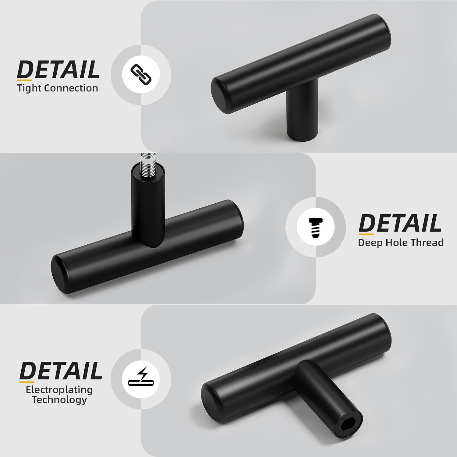 Goldenwarm 100 Pack Black Cabinet Knobs Matte Black Drawer Knobs, T Bar Kitchen Cabinet Handles, Single Hole Drawer Pulls for Cupboards Dresser Bedroom