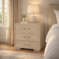 First of a Kind Celine Modern Nightstand - Wood Warm Finish Contemporary Bedside Table Clean Lines, Sleek Handles 32 Inch - Bedroom Furniture for Coordinated Interiors