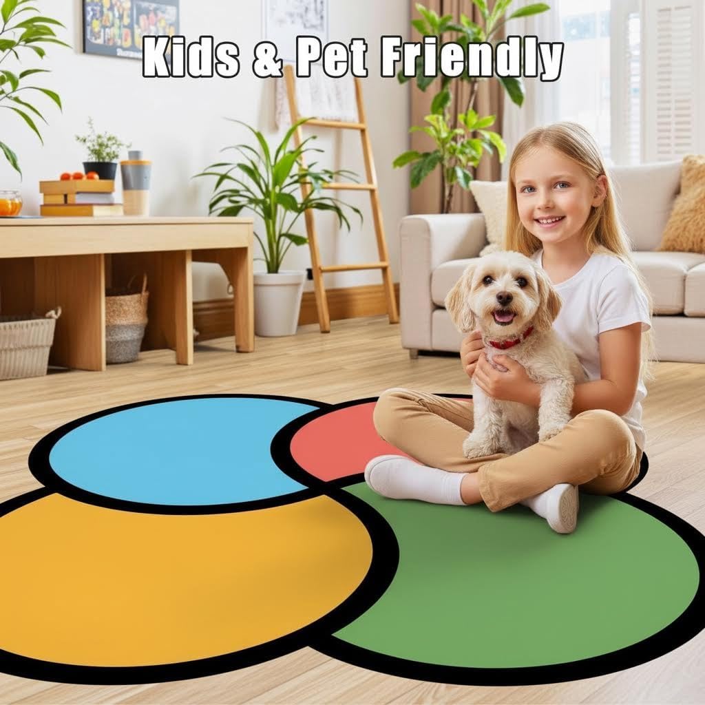 Color Theory Rug 10' Irregular Shape Washable Modern Carpet for Living Room Bedroom Dining Room Home Office Guest Room Faux Wool Stain Resistant Durable Art Deco Area Rugs Red Purple Green