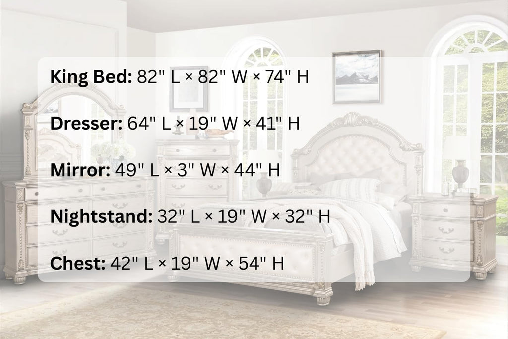 First of a Kind Evelyn Traditional 5 Piece King Bedroom Set with Upholstered Tufted Headboard Elegant European Inspired Design Coordinated Furniture Collection