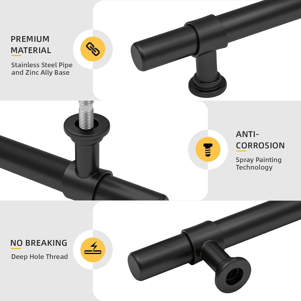 Goldenwarm Black Cabinet Pulls 3 3/4 inch Matte Black Drawer Pulls - 50 Pack LST18BK96 Kitchen Cabinet Hardware Modern Rustic Door Handles T Bar Drawer Hardware for Dresser