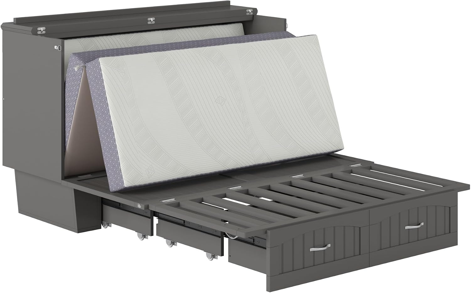 AFI, Nantucket Queen Murphy Bed Chest with Mattress, Storage Drawer and Built-In USB Charger, Grey