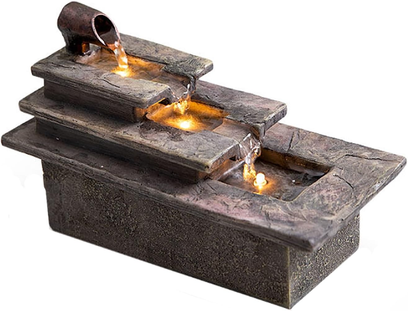 Tabletop Water Fountain, Resin, LED Light, Quiet Pump, Feng Shui, Desktop Waterfall, Cascading Feature, Zen Meditation, for Home Office Living Room Bedroom(A,9 * 4.1 * 5.3IN)