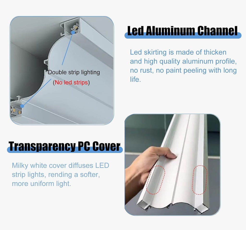 Crown Molding Lighting LED Channel, Baseboard Lighting Trim Profile for Led Strip, Surface Mounted Indirect Lighting Aluminum Channel for Hallway(8m/26.2ft)