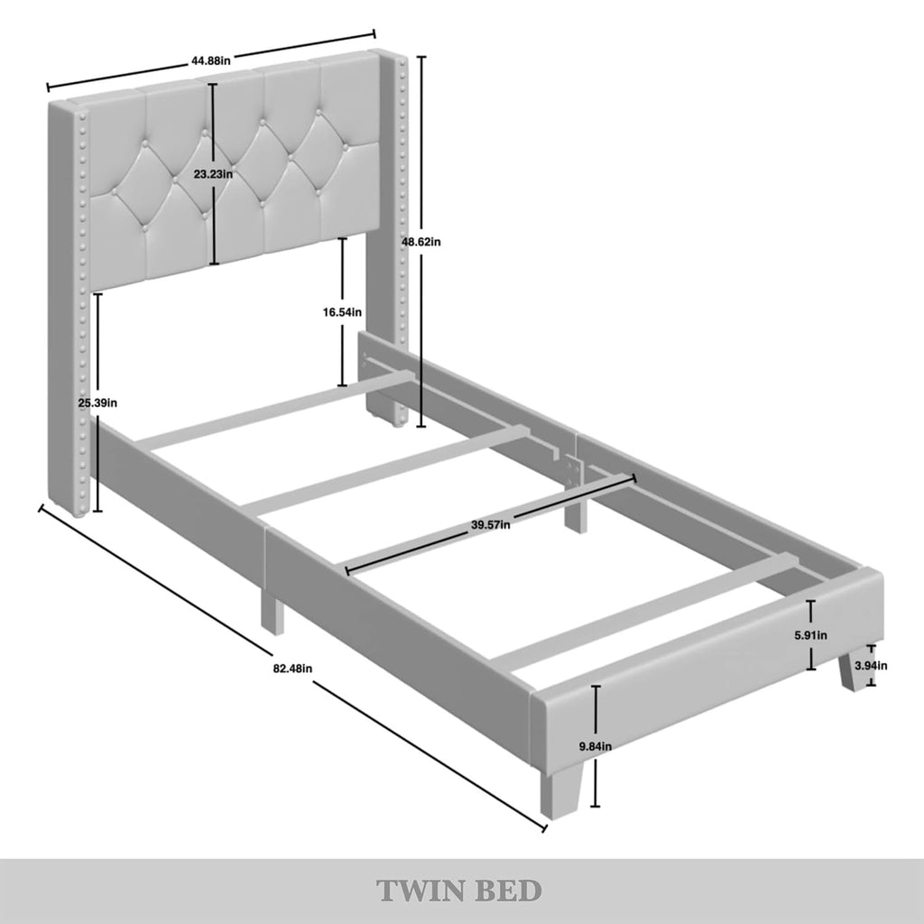 Twin Button Tufted Wingback Velvet Upholstered Bed, Silver Grey