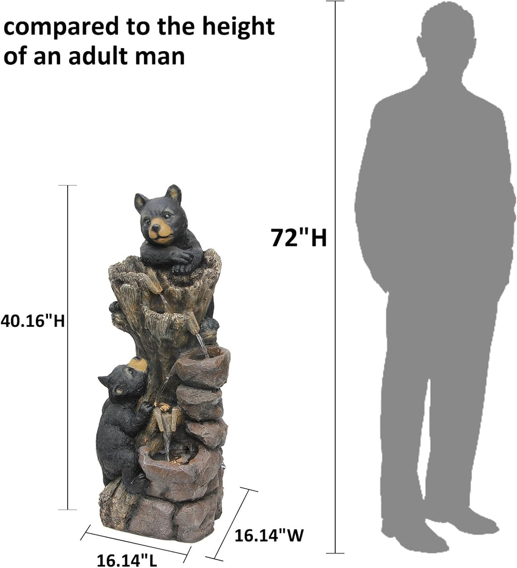 YZM 40.16' H 5 Tier Outdoor Fountain Black Bears Climbing Tree Garden Water Fountain Outdoor Water Feature Resin for Farmhouse Patio Yard Deck Home Lawn Porch House Relaxation Exterior Balcony