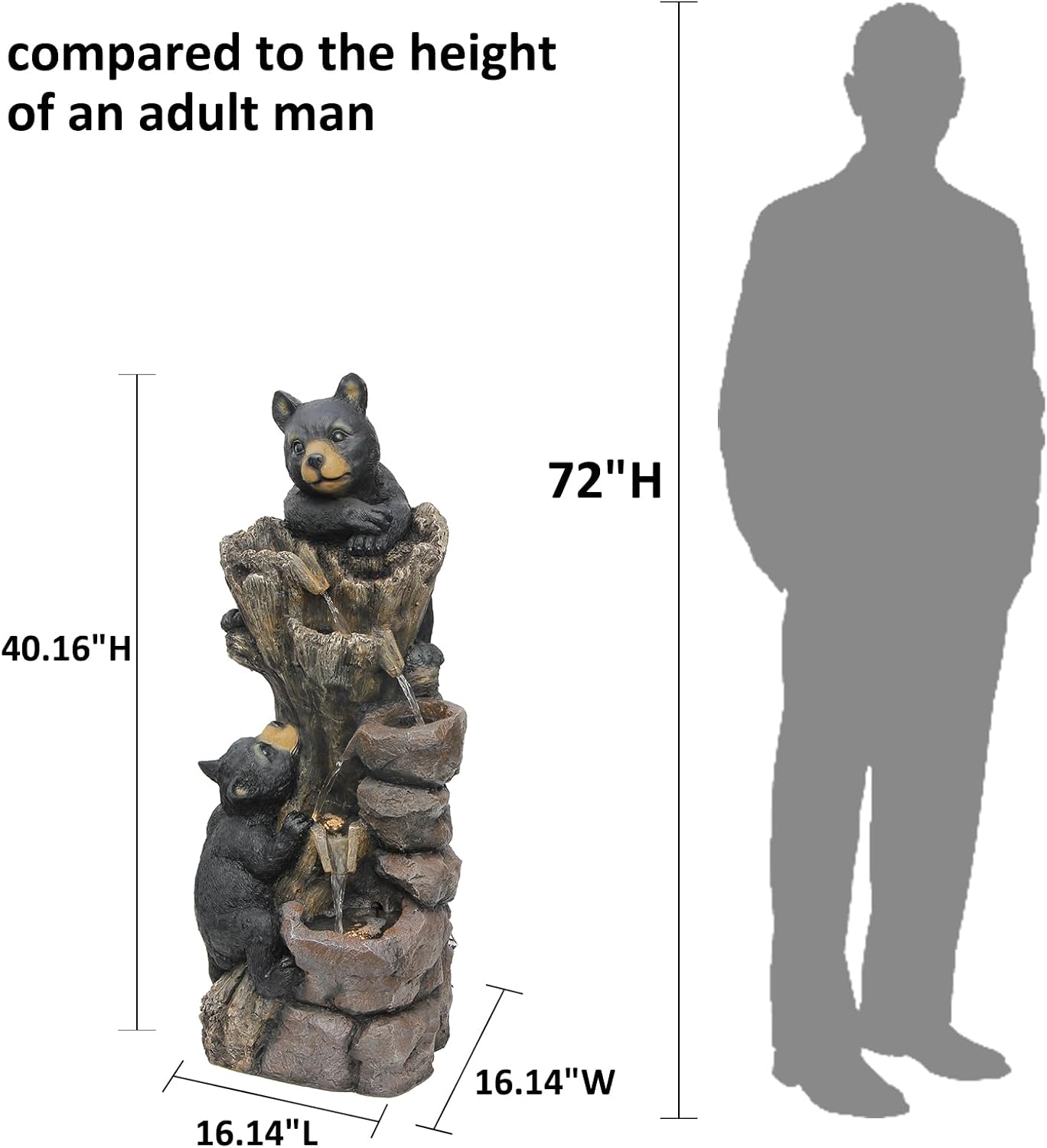 YZM 40.16' H 5 Tier Outdoor Fountain Black Bears Climbing Tree Garden Water Fountain Outdoor Water Feature Resin for Farmhouse Patio Yard Deck Home Lawn Porch House Relaxation Exterior Balcony