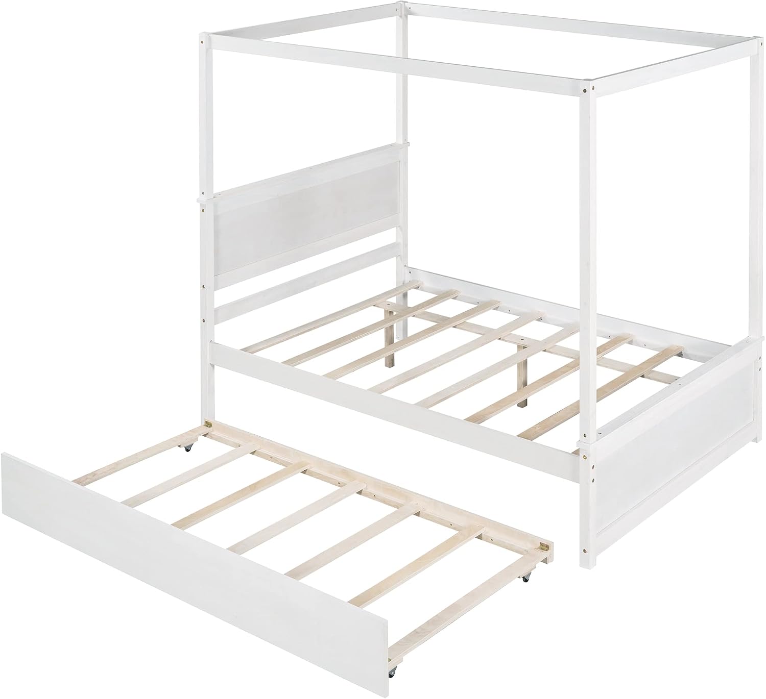Harper & Bright Designs Wood Canopy Bed with Trundle Bed,Full Size Canopy Platform Bed with Support Slats .No Box Spring Needed, Brushed White