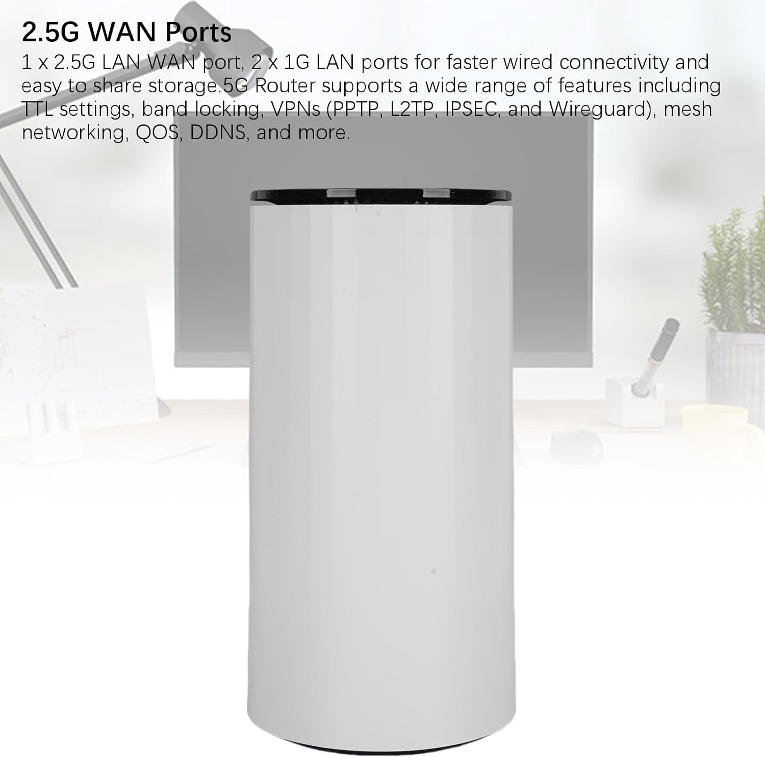 5G CPE Router, 2.4G 5G Dual Band Cordless 5G Router with 2 SIM Card Slots, Support 50 Users, Portable 5G NR NSA SA Cordless Internet Router for Home Office (US Plug)