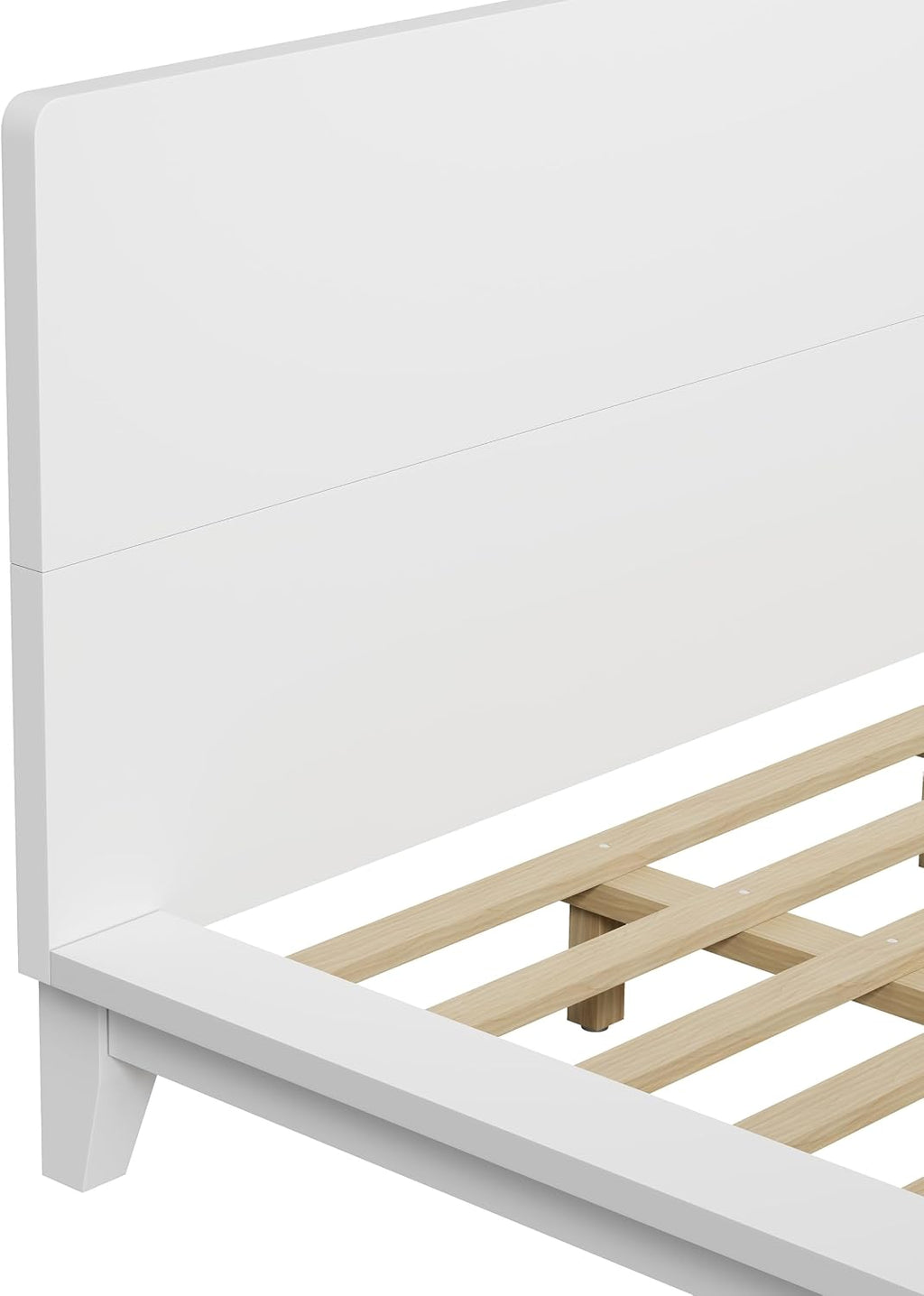 Merax King Size Solid Wood Platform Bed Frame, Modern Comfortable with Headboard, Slat Support, No Box Spring Needed, White