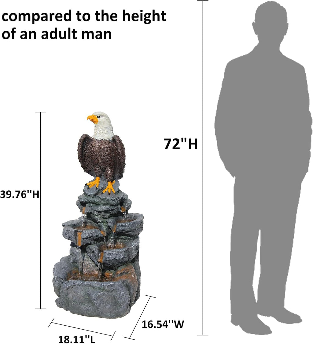 YZM Bald Eagle Statue Outdoor Fountain Tiered Cascading Rock Water Fountain Outdoor Garden Waterfall Decor for Garden Patio Backyard Deck Porch Outside Water Feature 39.76' H