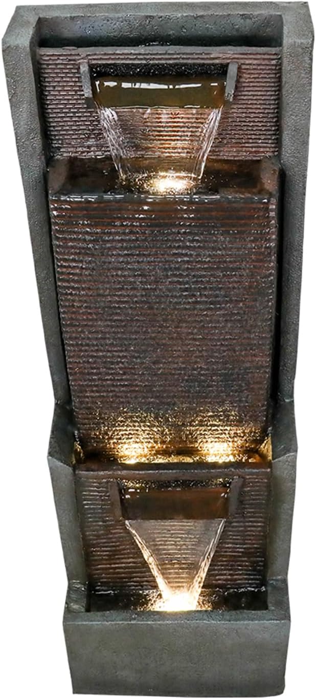 Hamiedun Outdoor Garden Waterfalls Fountains with Led Lights Water Fountain Outdoor/Indoor Resin Fountain for Patio Decor Garden, House, Office, Garden, Home Art Decor