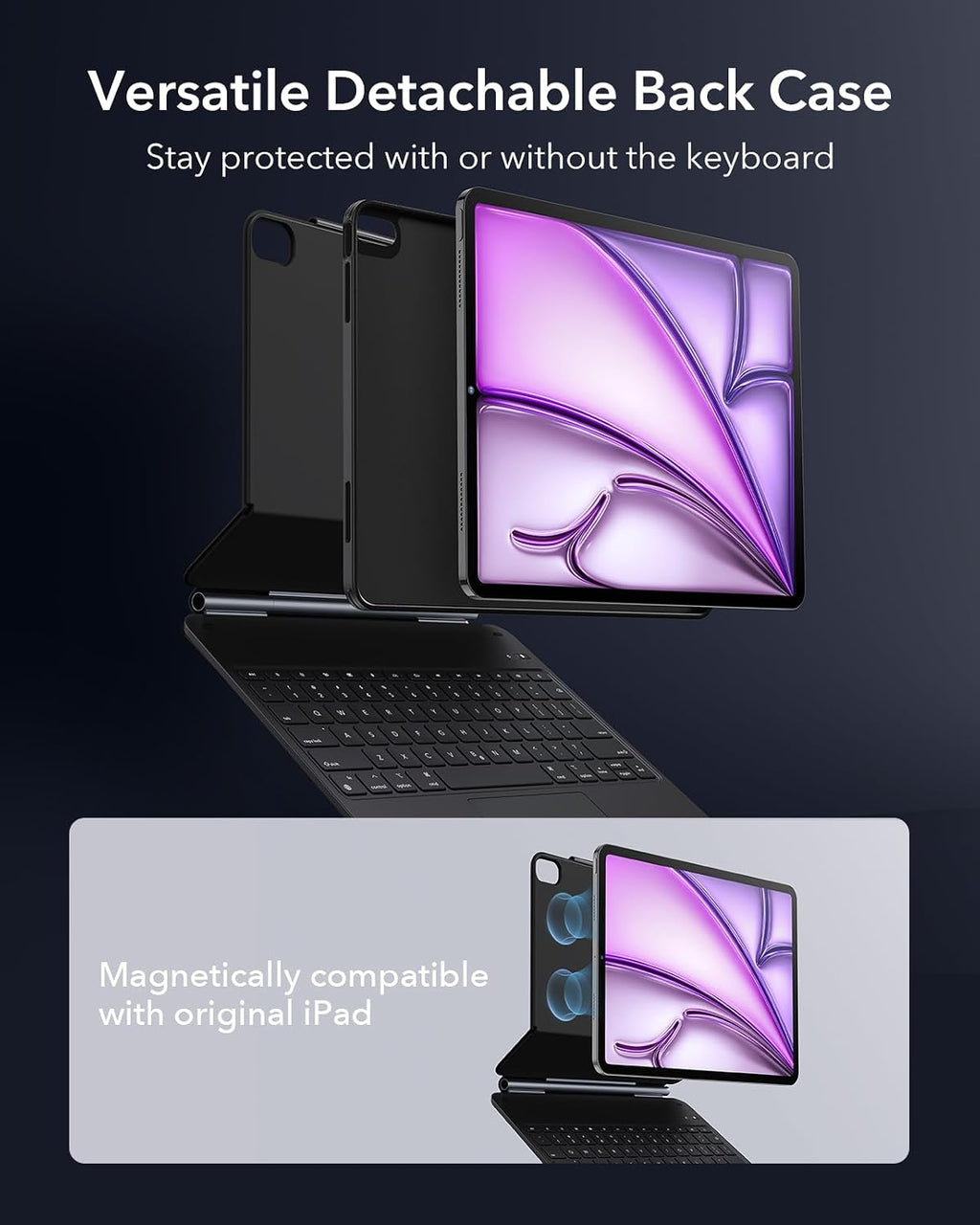 ESR for iPad Air 13 Inch Case Keyboard M4/M3/M2 (2026/2025/2024), Easy-Set Magnetic Stand, Portrait/Landscape Mode, Removable Case with Multi-Touch Trackpad, Rebound 360 Series, Black