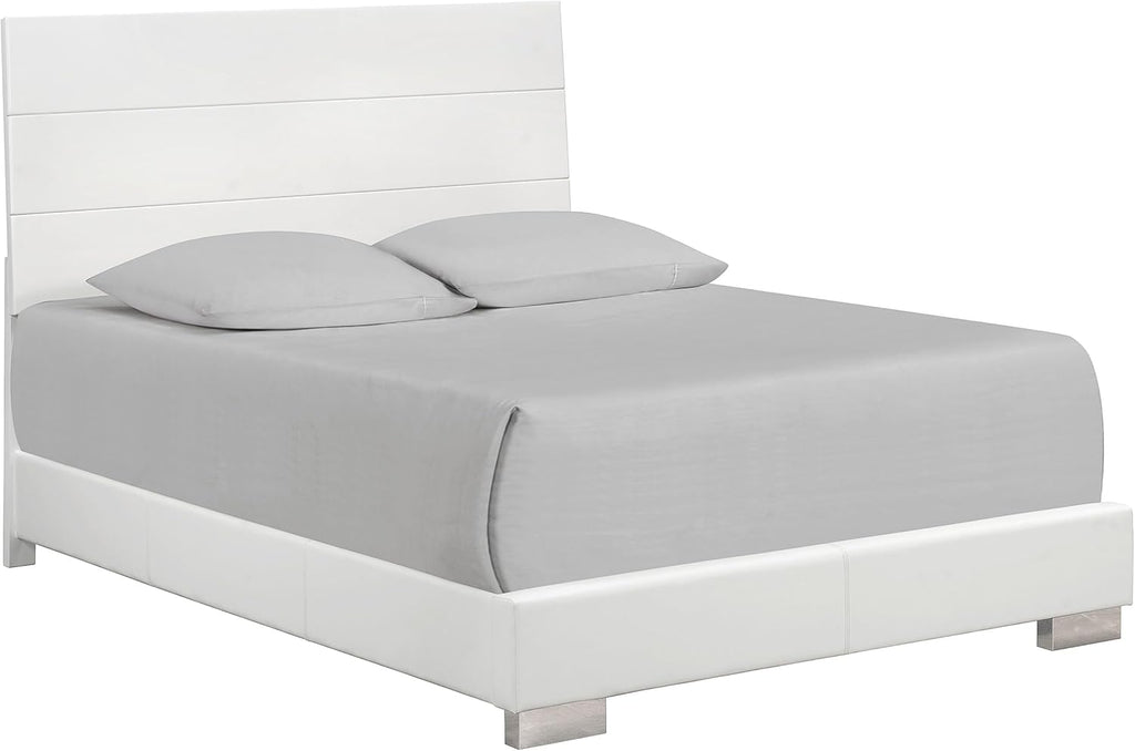Coaster Home Furnishings Felicity Contemporary 5-Piece Bedroom Set Queen Size Panel Bed Frame 51-inch Headboard White High Gloss 203501Q-S5
