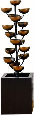 Tabletop Fountain Luxury Retro Wrought Iron Indoor Fountain Creative Living Room Entrance Office Decoration Fountain Cascading Metal Bowl Waterfall Handmade, 37.4' H Desktop Fountain