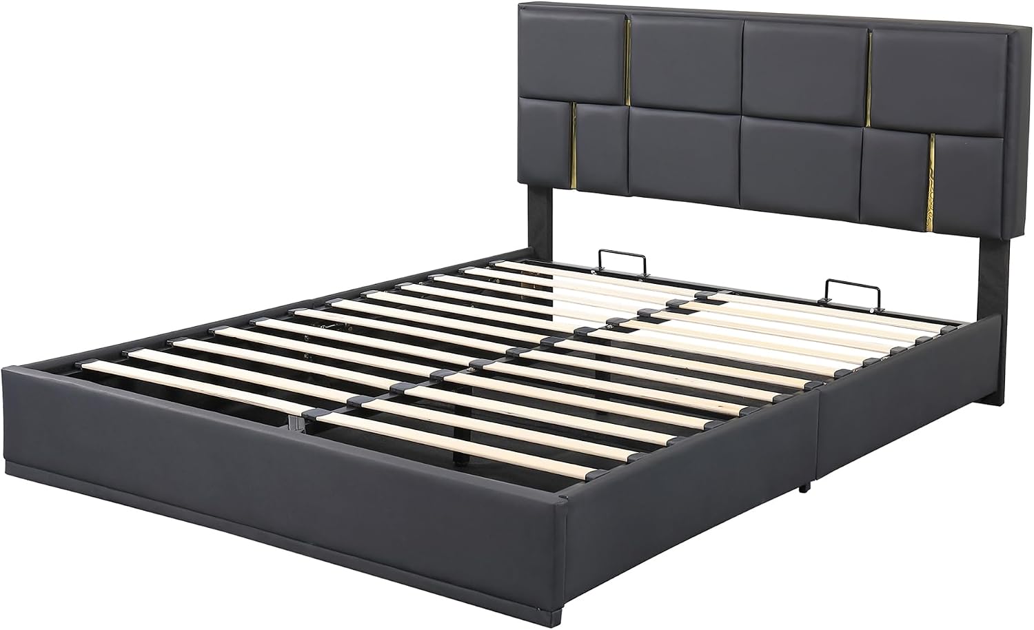 Queen Size Upholstered Bed Frame with Storage Ottoman, Hydraulic Storage Bed Frame with Headbaord and Storage Bench, 2-Piece Bedroom Furniture Set - Black