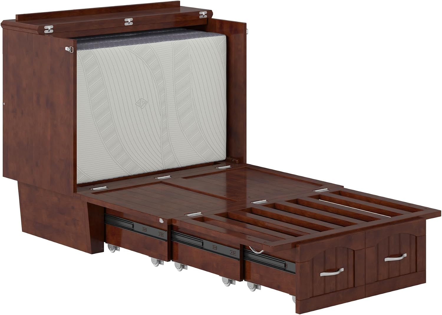 AFI, Nantucket Twin Murphy Bed Chest with Mattress, Storage Drawer, and Built-in USB Charger, Walnut