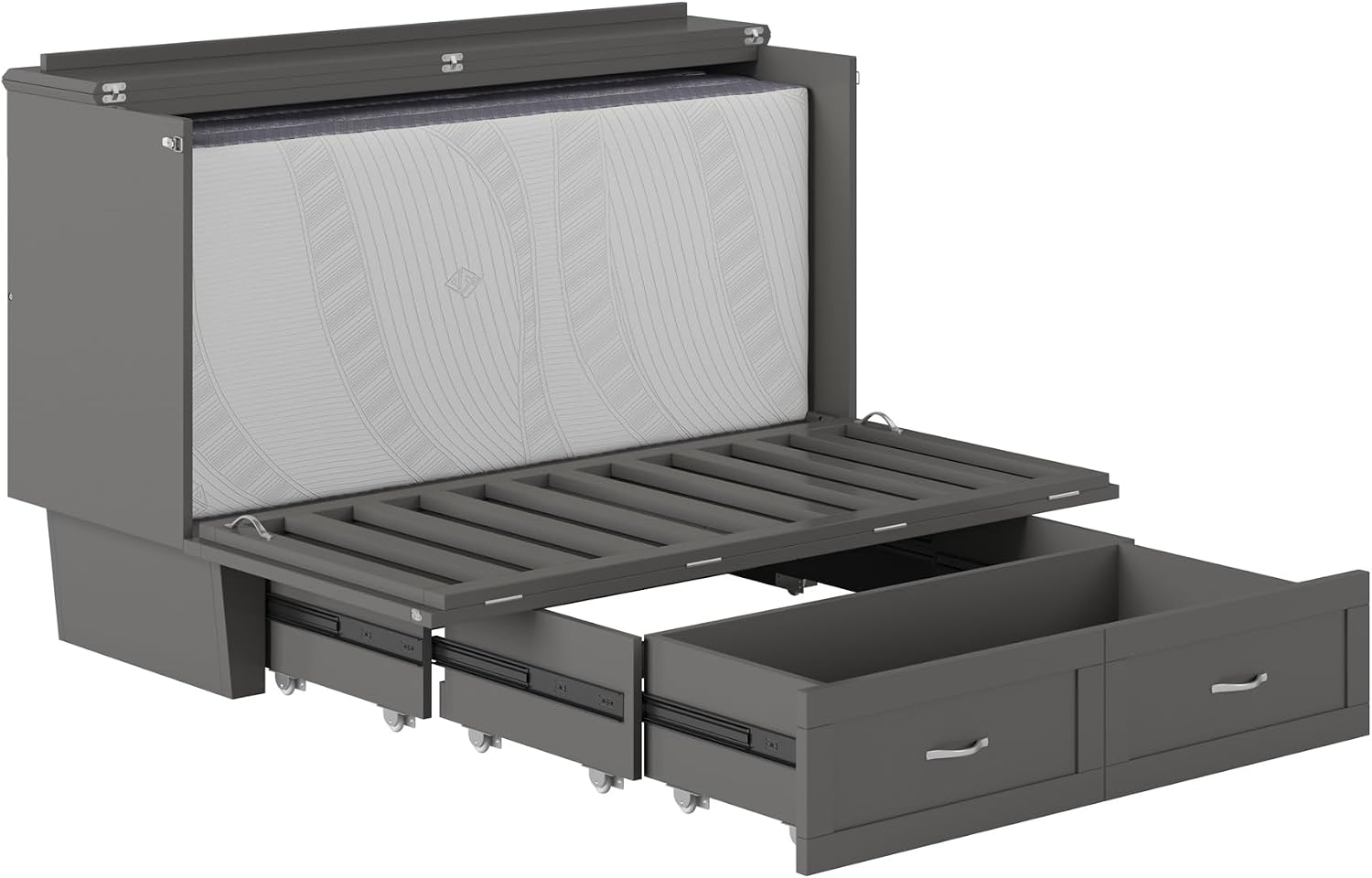 AFI, Monroe Queen Murphy Bed Chest with 6' Mattress, Storage Drawer & Built-in USB Charger, Grey