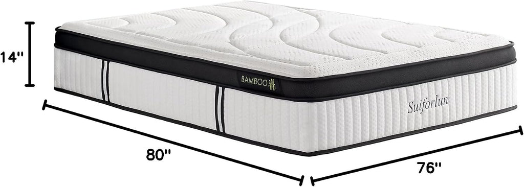 Suiforlun King Mattress, 14 Inch Hybrid Gel Memory Foam and Pocket Coils Innerspring, Euro Top Luxury King Bed Mattress with 7 Premium Layers, Pressure Relief, CertiPUR-US Certified, 80'x76'x14'