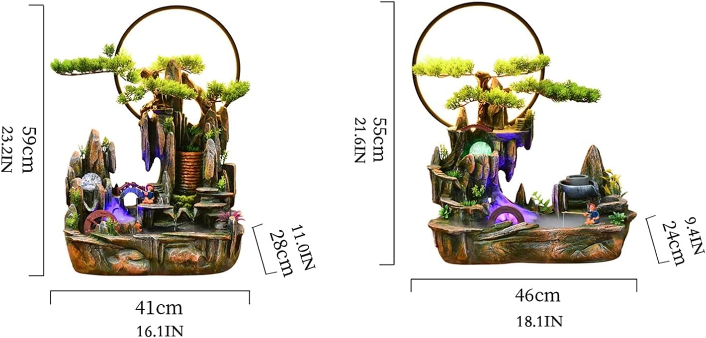SUNESA Tabletop Fountain Tabletop Fountain Waterfall Feature - Indoor Rockery Cascading Waterfalls with Rolling Ball Waterwheel Living Room Coffee Table Decor Desktop Fountain (Color : Brass)