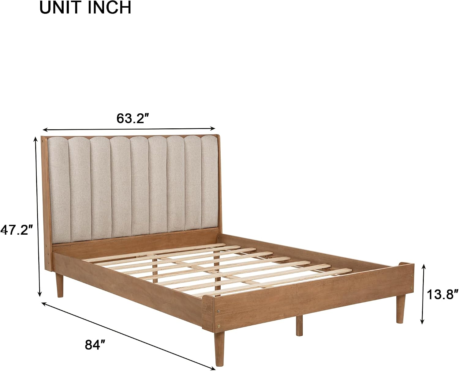 JIVOIT Queen Size Platform Bed with Piano Key Style Upholstered Headboard, Wood Bed with Strengthened Bed Frame, Wood Slats Support, No Box Spring Needed