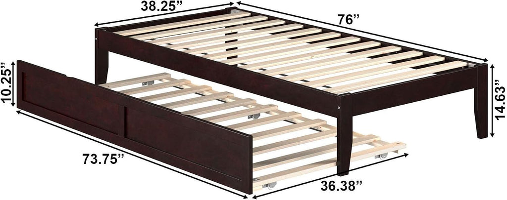 AFI Colorado Twin Size Platform Bed with Twin Trundle and Charging Station in Espresso