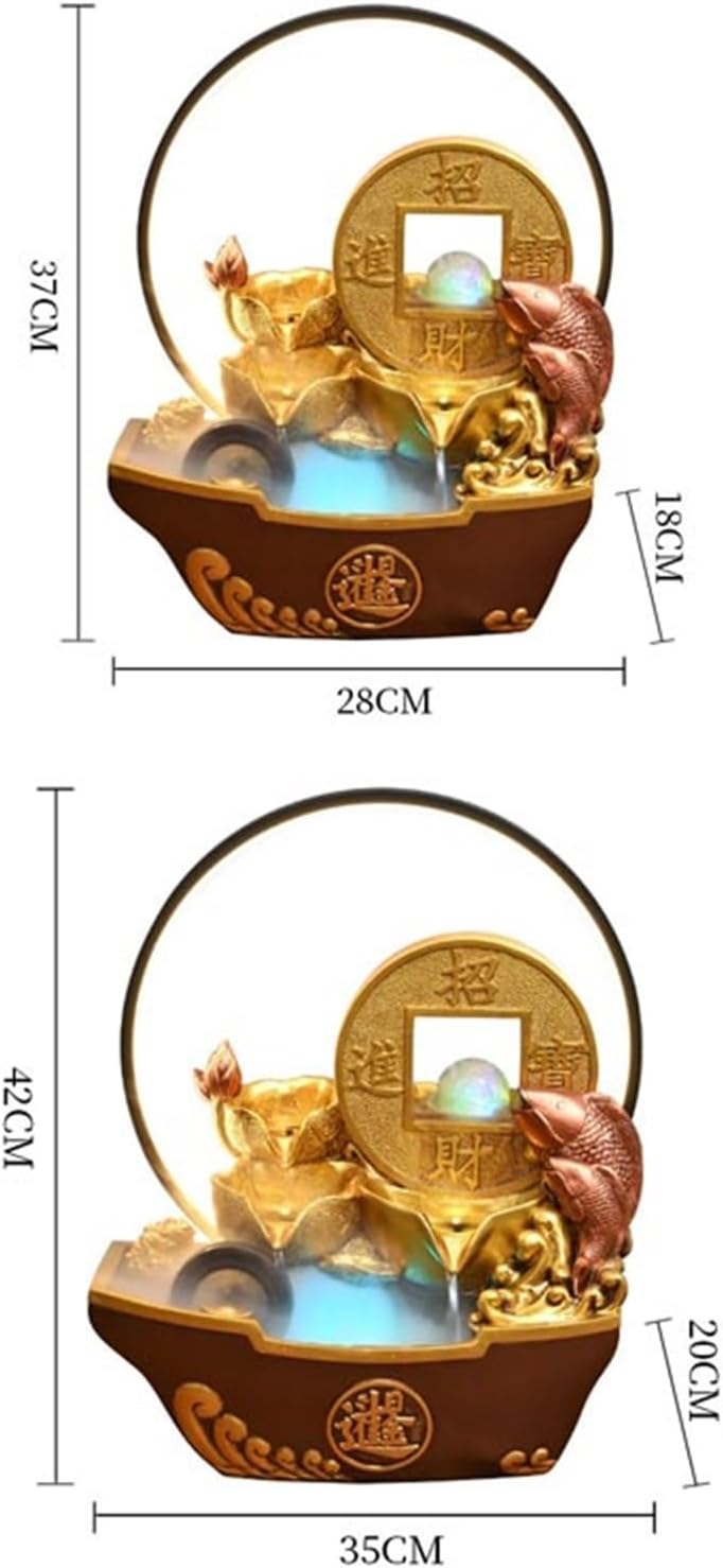 Tabletop Fountain Waterfall Light Luxury Water Ornaments Circulating Waterscape with Feng Shui Wheel Meditation Fountain(Small)