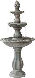XBrand 51' 3-Tier Outdoor Freestanding Waterfall Fountain with Pump and Pineapple Finial, Gray