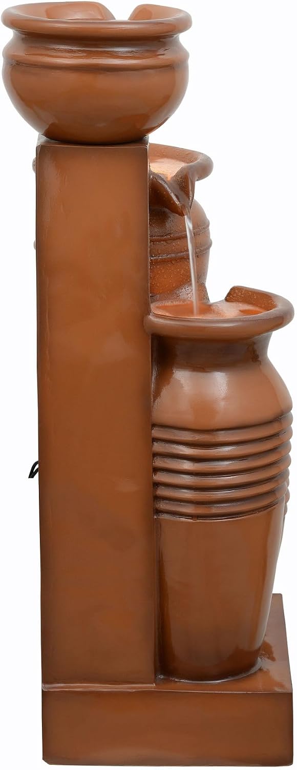 Teamson Home 28.7' 4-Tier Cascading Bowl Solar Powered Water Fountain for Outdoor Living Spaces, Terracotta