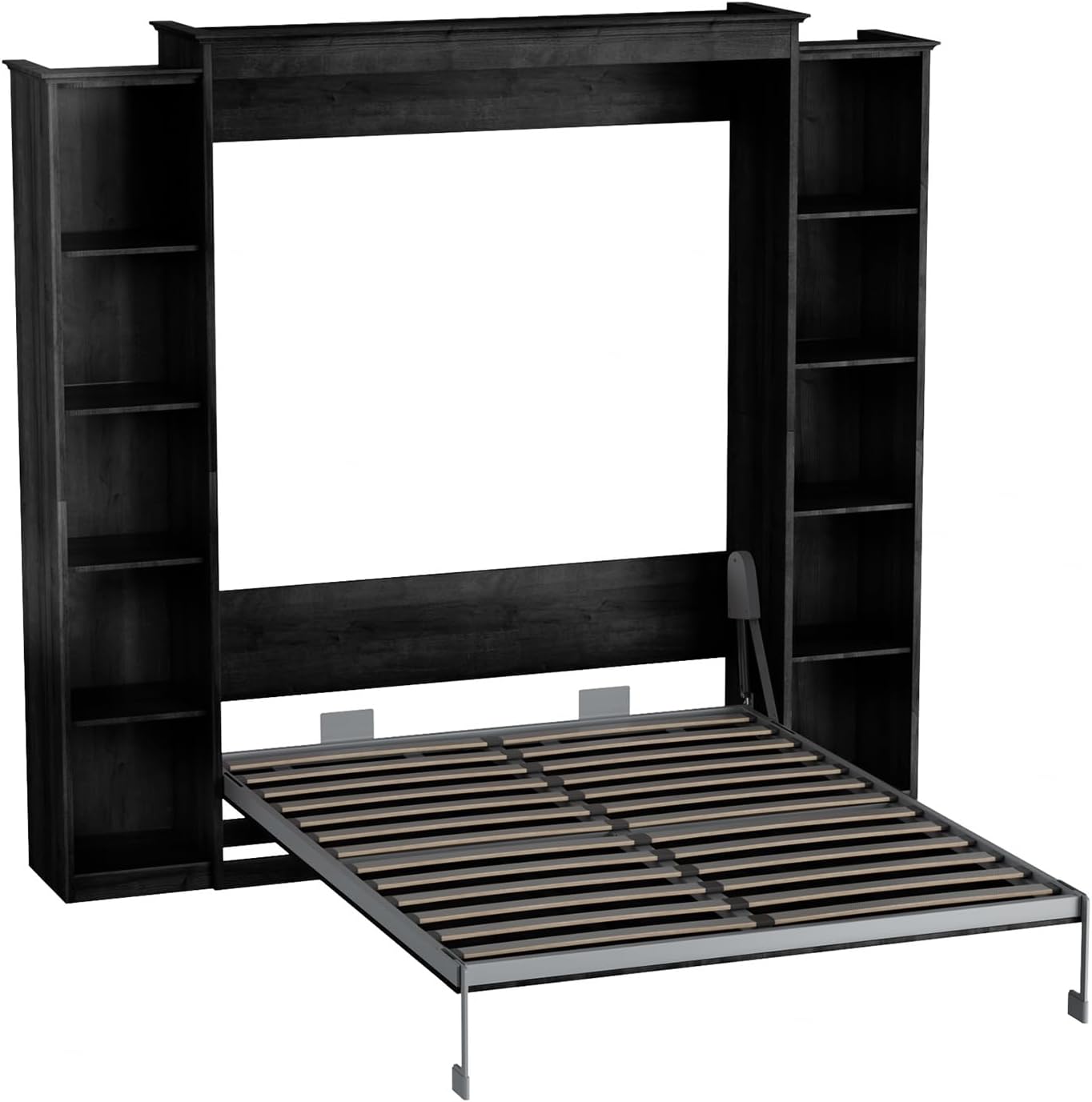Rophefx Queen Murphy Bed Cabinet with 5-Tier Adjustable Storage Shelves, Wood Queen Wall Bed Cabinet Bed Frame, Space Saving Beds, Hidden Bedframe, Foldable Platform Beds for Guest Room, Black Gray