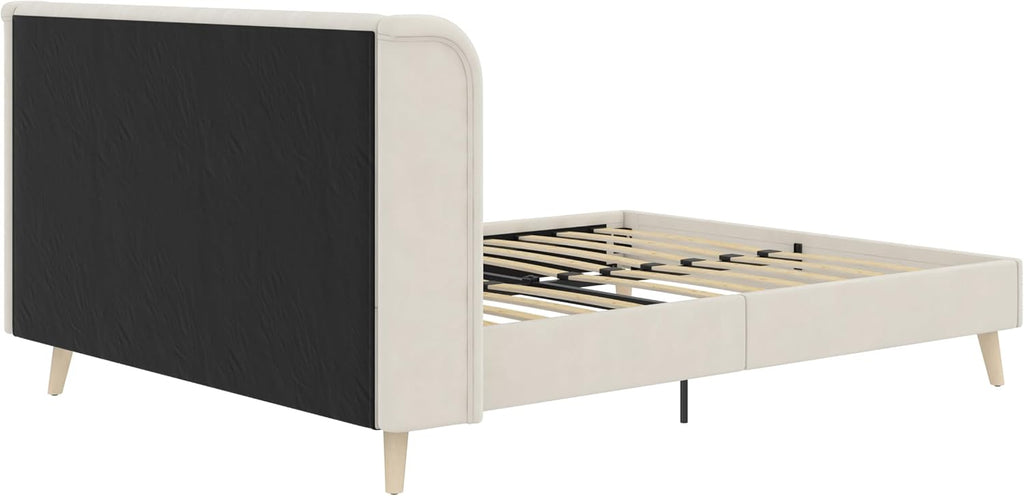 Novogratz Holly Upholstered Wingback Bed Frame, Queen, Ivory Velvet