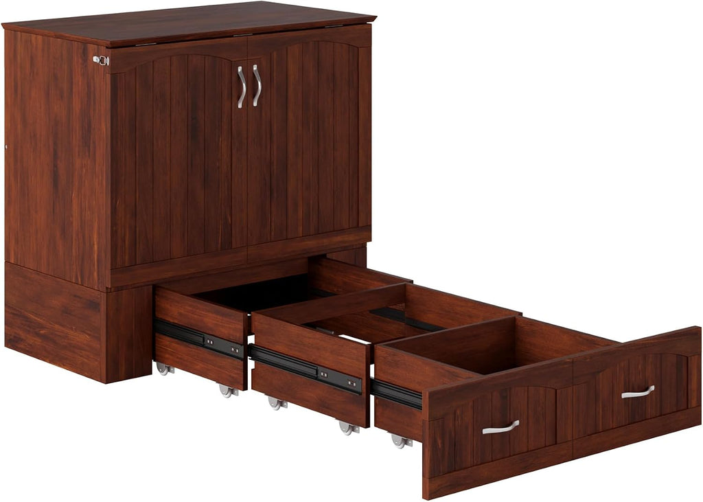 AFI, Southampton Murphy Bed Chest Twin XL with 6' Mattress, Storage Drawer & Built-in USB Charger, Walnut