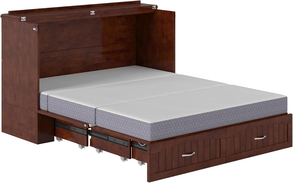 AFI, Southampton Murphy Bed Chest Queen with 6' Mattress, Storage Drawer & Built-in USB Charger, Walnut