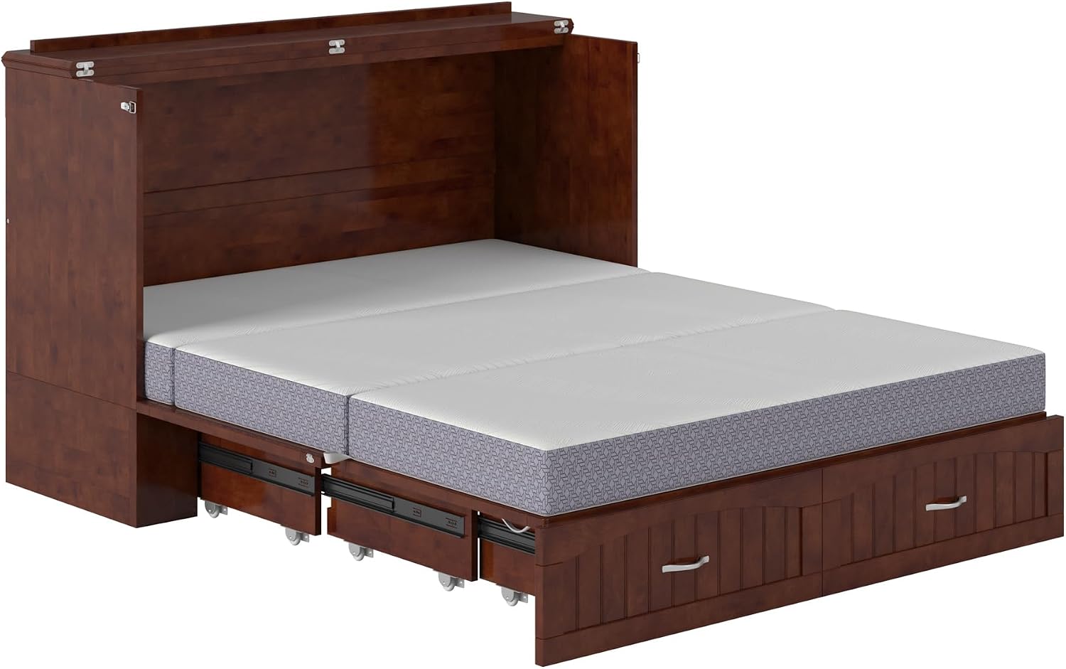 AFI, Southampton Murphy Bed Chest Queen with 6' Mattress, Storage Drawer & Built-in USB Charger, Walnut