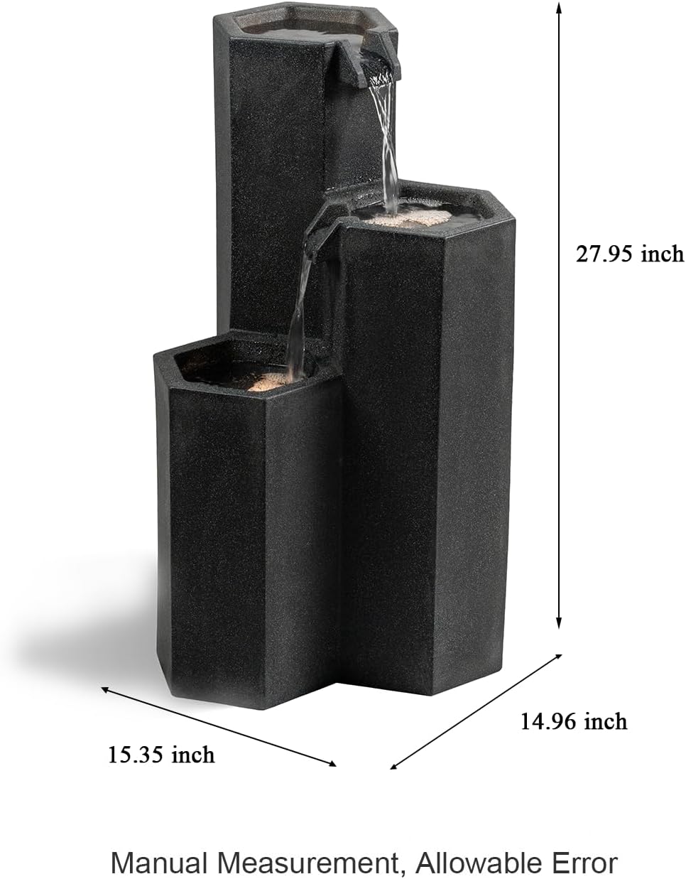 27.95'' H 3-Tiers Cascading Outdoor Water Fountain Made with Eco-Friendly Recyclable Materials, Polyethylene Waterfall Fountain, Outdoor Decor with LED Lights for Patio, Backyard