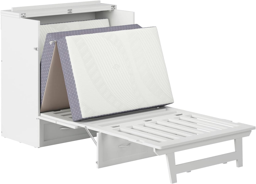 AFI, Northfield Murphy Bed Chest Twin XL with 6' Mattress, Storage Drawer & Built-in USB Charger, White