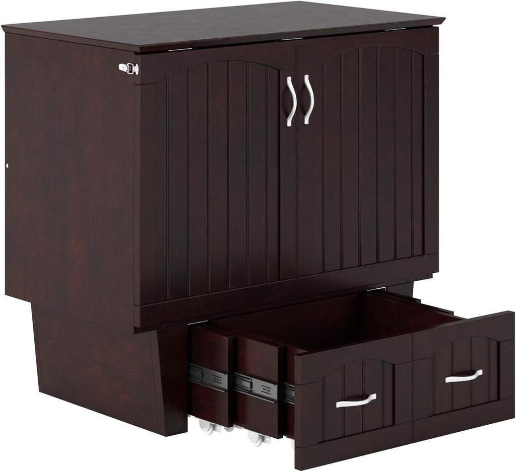 AFI, Nantucket Twin Murphy Bed Chest with Mattress, Storage Drawer and Built-In USB Charger, Espresso