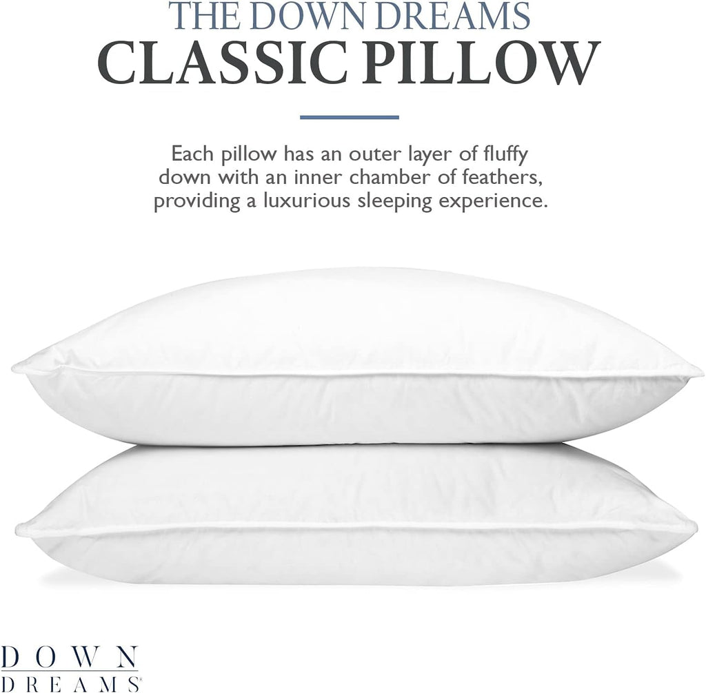 Down Dreams Manchester Mills Classic Pillows - Queen/Medium Support, 2-Pack