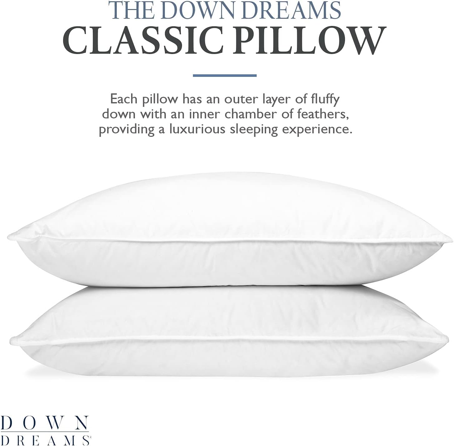 Down Dreams Manchester Mills Classic Pillows - Queen/Medium Support, 2-Pack