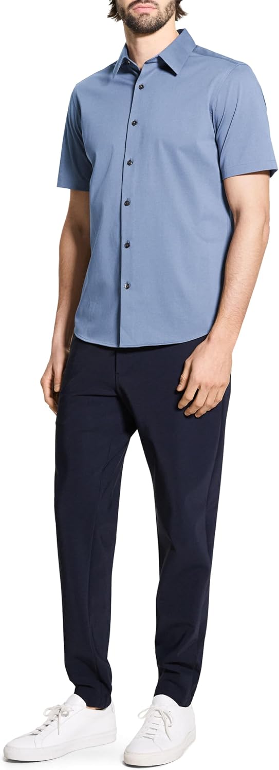 Theory Men's Theory Men's Irving Short Sleeve Button Down Woven in Structure Knit