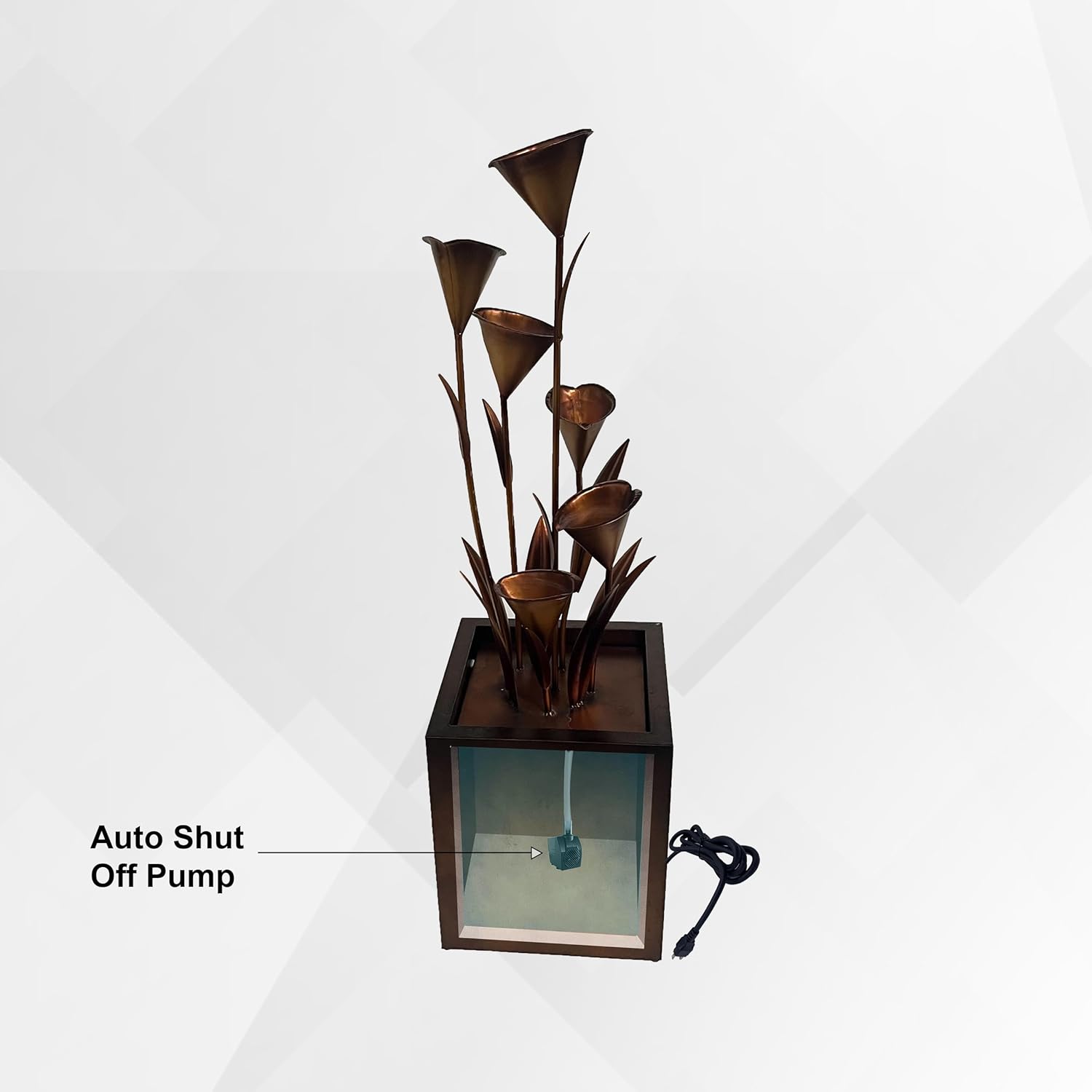 XBrand 46' Tall Bronze Metal Sculptural Flower Multi-Tier Freestanding Water Fountain Without LED Lights