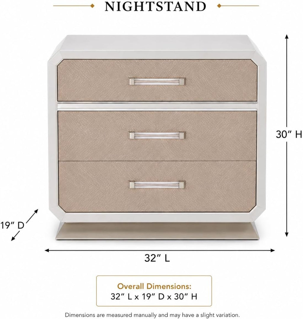 First of a Kind Nightstand Modern Glam Wood Bedside Table Dior Collection Two Tone Finish Elegant Design Bedroom Nightstand Sleek Structured Detailing Coordinated Furniture Piece
