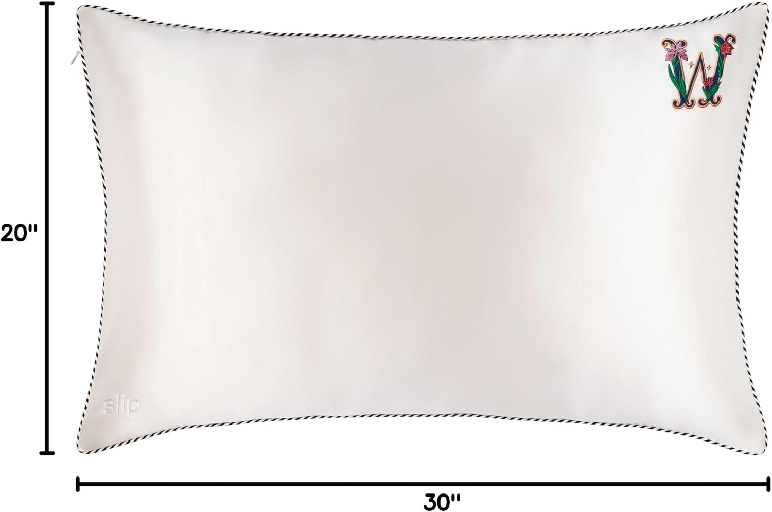 slip The Original Queen Pure Silk Pillow Case - 100% Pure 22 Momme Mulberry Silk - Queen Standard Size - Anti-Aging, Anti-BedHead, Anti-Sleep Crease, Initial Collection: Letter W (20' x 30')