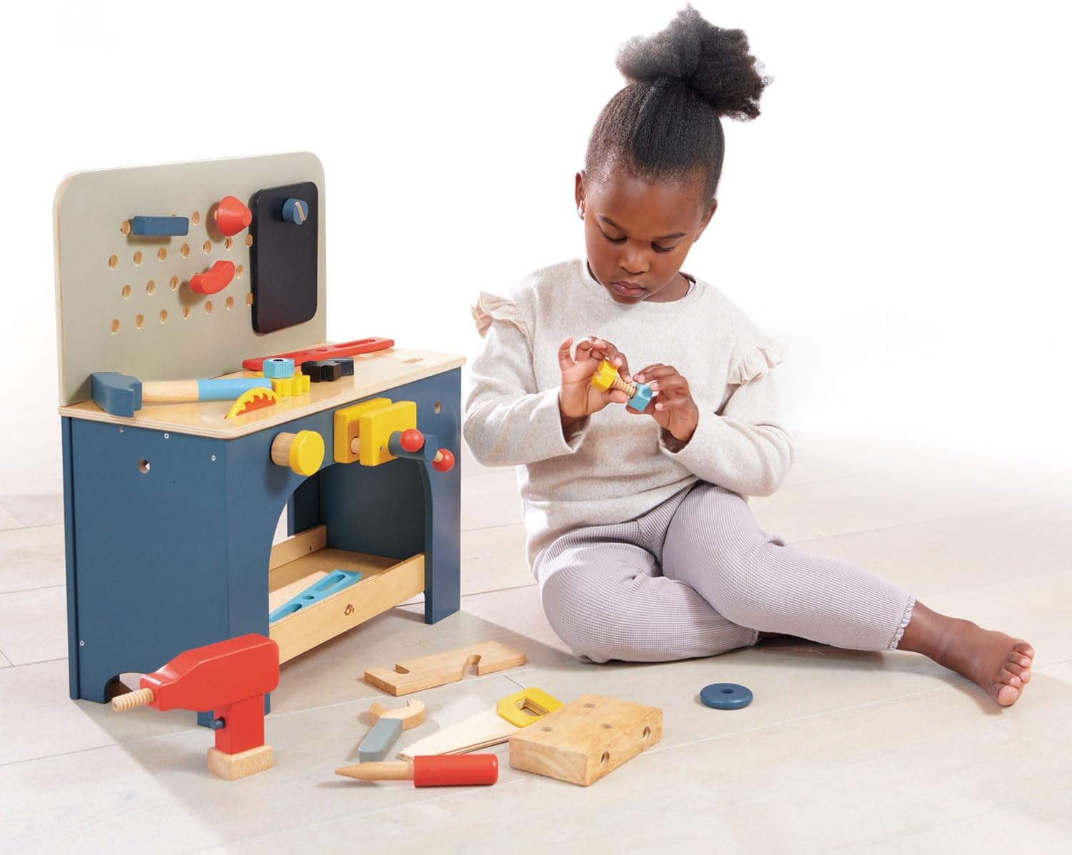 Tender Leaf Toys - Tabletop Tool Bench - Construction Building Play Set for Kids - Encouraging Logical Thinking, Inspire Imaginative Play and Pretend Play for Age 3+
