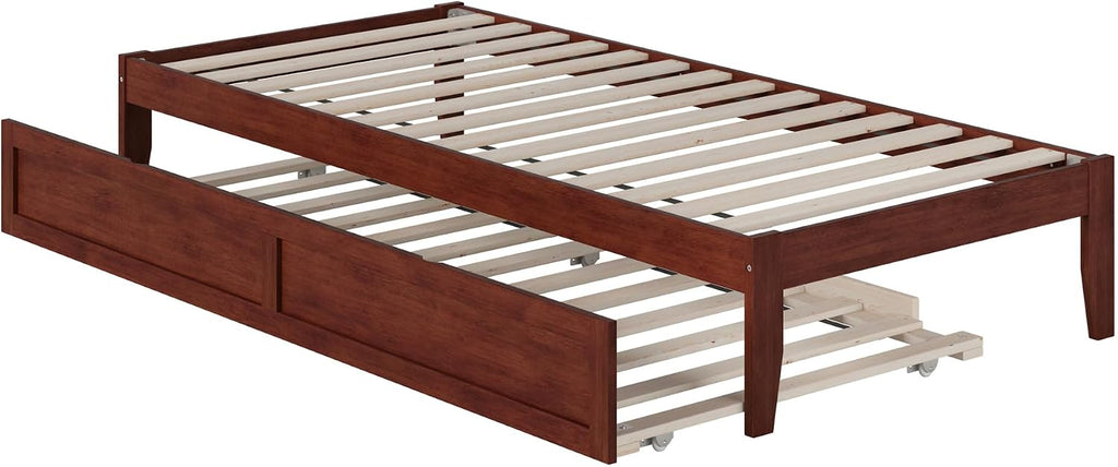 AFI Colorado Twin XL Size Platform Bed with Twin XL Trundle and Charging Station in Walnut